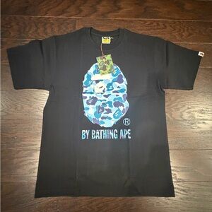 Bape Black Tee with Blue Camo Ape Head
